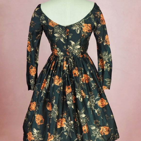 Vintage 50s 60s Autumn Print Floral Dress S - Picture 5 of 13